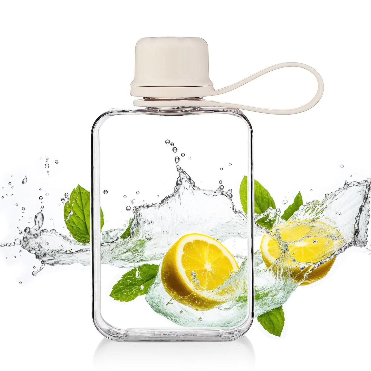 ImnBest Tritan Transparent Flat Water Bottle samll Water Bottle Slim Square Pocket Bottle Water Flask BPA Free/Slim Design/Leak Proof Water Bottle for Travel Outdoor Sports (White 240ML)