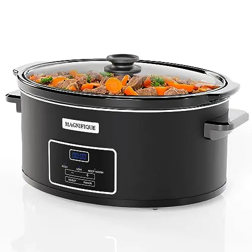 MAGNIFIQUE 8-Quart Casserole Slow Cooker with Timer and Digital Programmable - Small Kitchen Appliance for Family Dinners - Serves 6+ People - Heat Settings: Keep Warm Low and High