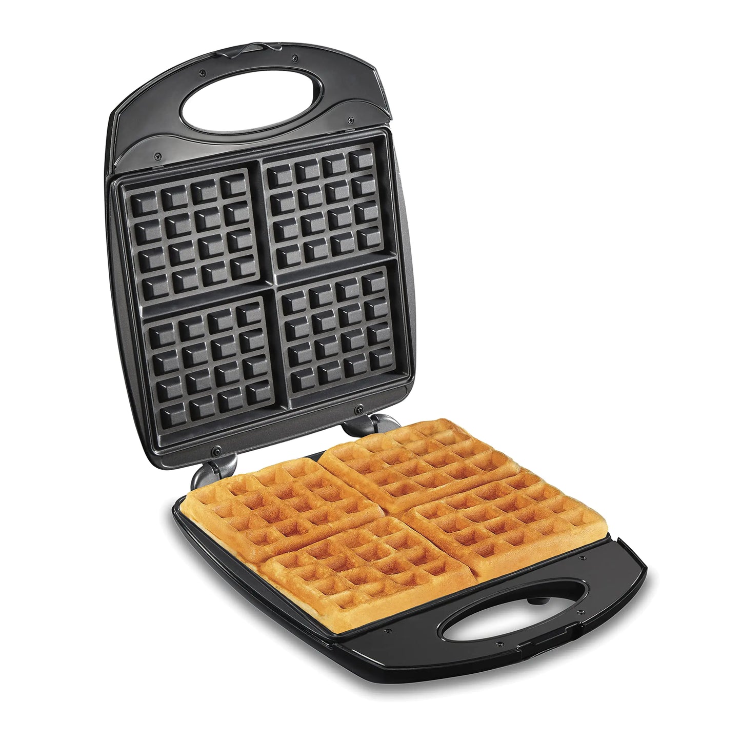 Hamilton Beach Non-Stick Belgian Waffle Maker with Indicator Lights Makes 4 4" x 5" Mini Waffles Hashbrowns or Keto Chaffles at Once Compact Design for Easy Storage Black & Stainless Steel (26020)