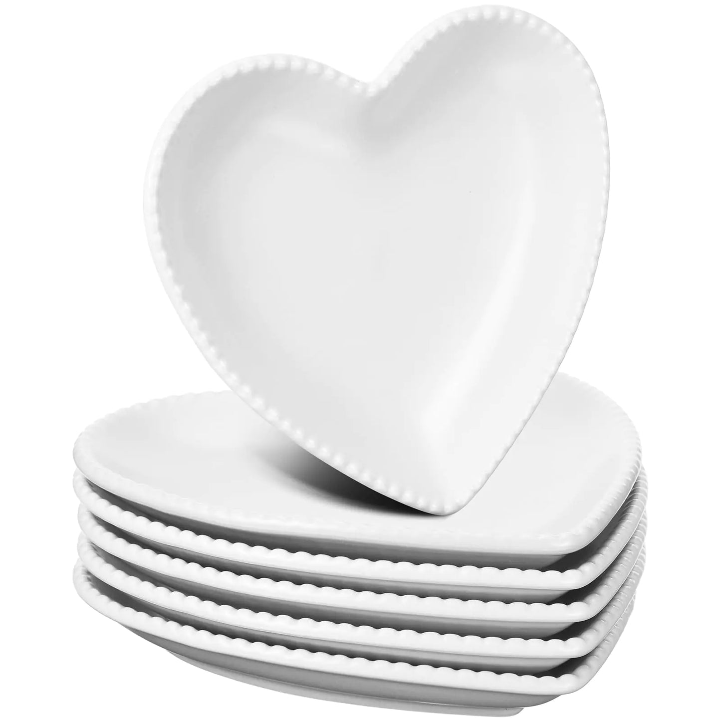 Meanplan Heart Shaped Plates Ceramic Salad Set of 6 Ceramic Graduation Plates Dinner Plate 6.9 Inches Heart Shaped Serving Dish Dessert Plates Elegant for Kitchen Steak Snacks (White6 Pcs)