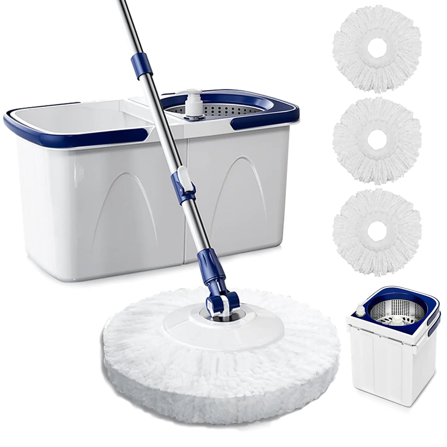 Tikaa Atok Spin Mop and Bucket with Wringer Set Two-Detachable Bucket Design Mop System Separate Clean and Dirty Water 360° Spinning Floor Cleaning with 51" Adjustable Handle-3Mop Heads