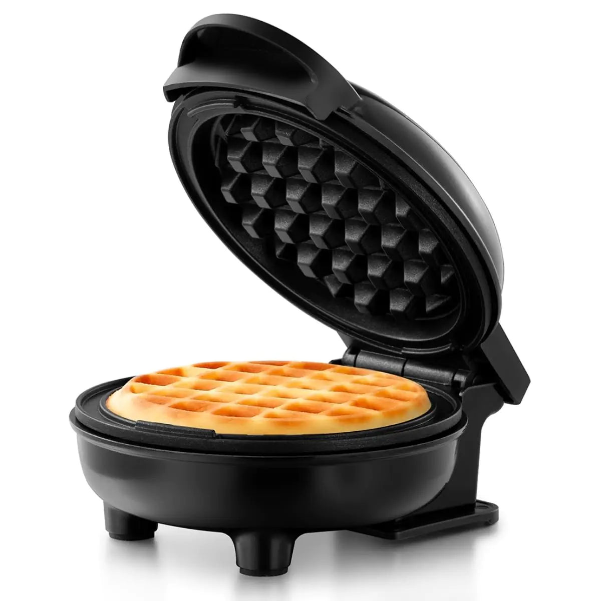 Holstein Housewares Personal/Mini Waffle Maker Non-Stick Coating Black - 4-inch Waffles in Minutes Ideal for Breakfast Brunch Lunch or Snacks