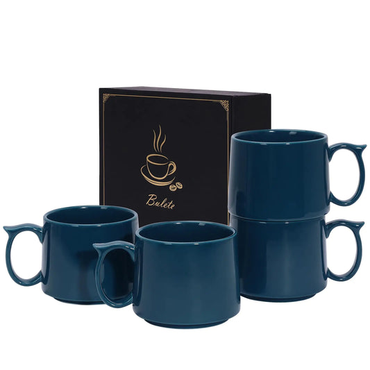 19 oz Large Coffee Mugs Set of 4 Stackable Ceramic Coffee Mugs with Large Handles for Coffee Latte Cappuccino Milk Cocoa Dishwasher & Microwave Safe Ideal for Men Women (Blue)