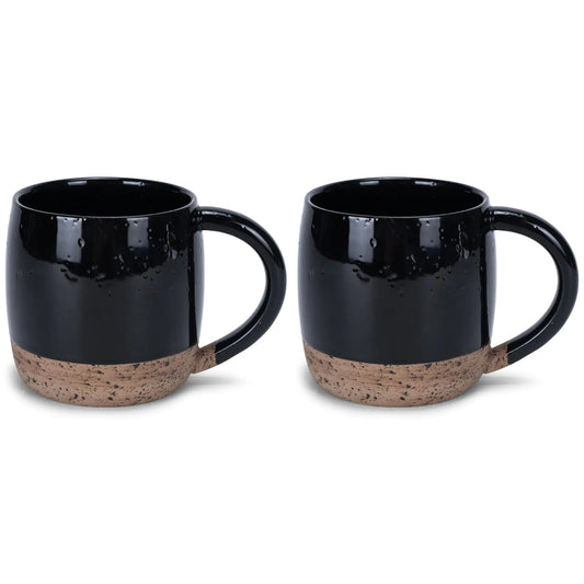 Elanze Designs Speckled Raw Bottom 17 ounce Ceramic Mugs Pack of 2 Black