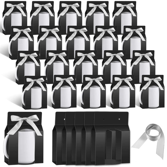 Kosiz 36 Pcs Mug Boxes Sublimation Mugs Gift Bags Mug Box Gift Box with Window Mug Boxes for Shipping Selling Gift Packaging Box for Mugs Gift Wrapping (Black Silverfor 15oz Mug)