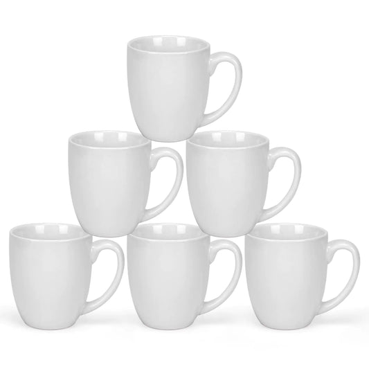 Serwrsw 16 OZ White Stoneware Coffee Mugs Set of 6 Large Ceramic Coffee Cups with Handle Porcelain Coffee Mugs Sets for Latte Milk Tea and Juice