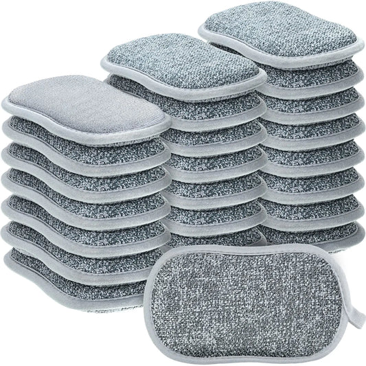 24 Pack Multi Purpose Scrub Sponges Non Scratch Microfiber Sponge Cleaning Dish Scrubber Reusable Dish Sponges for Washing Dishes Along with Heavy Duty Scouring Power (Gray)