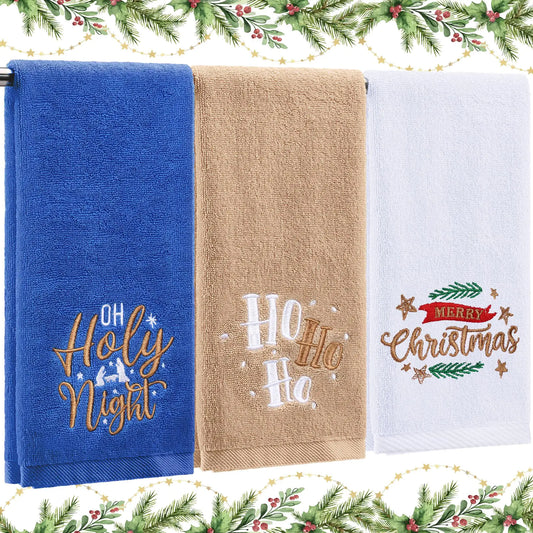 Fanfanwin 3 Pcs Winter Hand Towels for Bathroom Blue Snowflake Hand Towels Let It Snow Embroidered 100% Cotton Soft Absorbent Towel Decor for Holiday Kitchen13.7 x 29.5(White Blue Light BrownJesus)