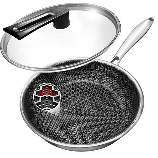 Hyperzacc Frying Pans Nonstick with Lid Hybrid Nonstick Frying Pan 10.9 inch Stay-Cool Handle Dishwasher and Oven-Safe Induction Ready Compatible with All Cooktops