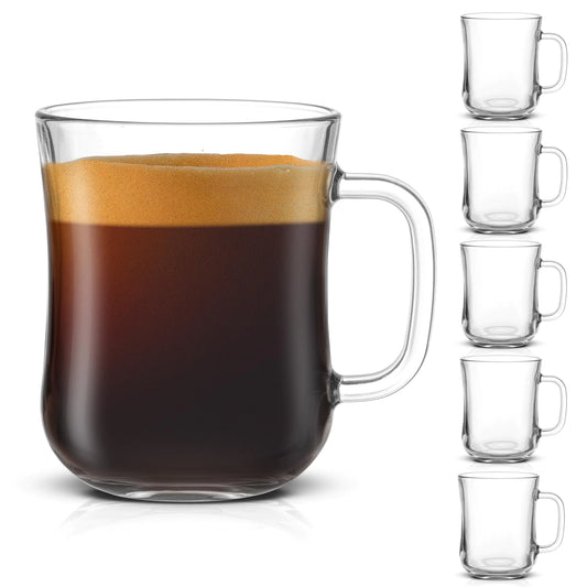 JoyJolt Glass Coffee Cups - 15.5oz Diner Coffee Mugs Set of 6 Glass Coffee Mugs. Coffee Bar Accessories Cafe Style Clear Coffee Mug Cappuccino Cup Latte Cup Tea Cup Large Espresso Glasses.