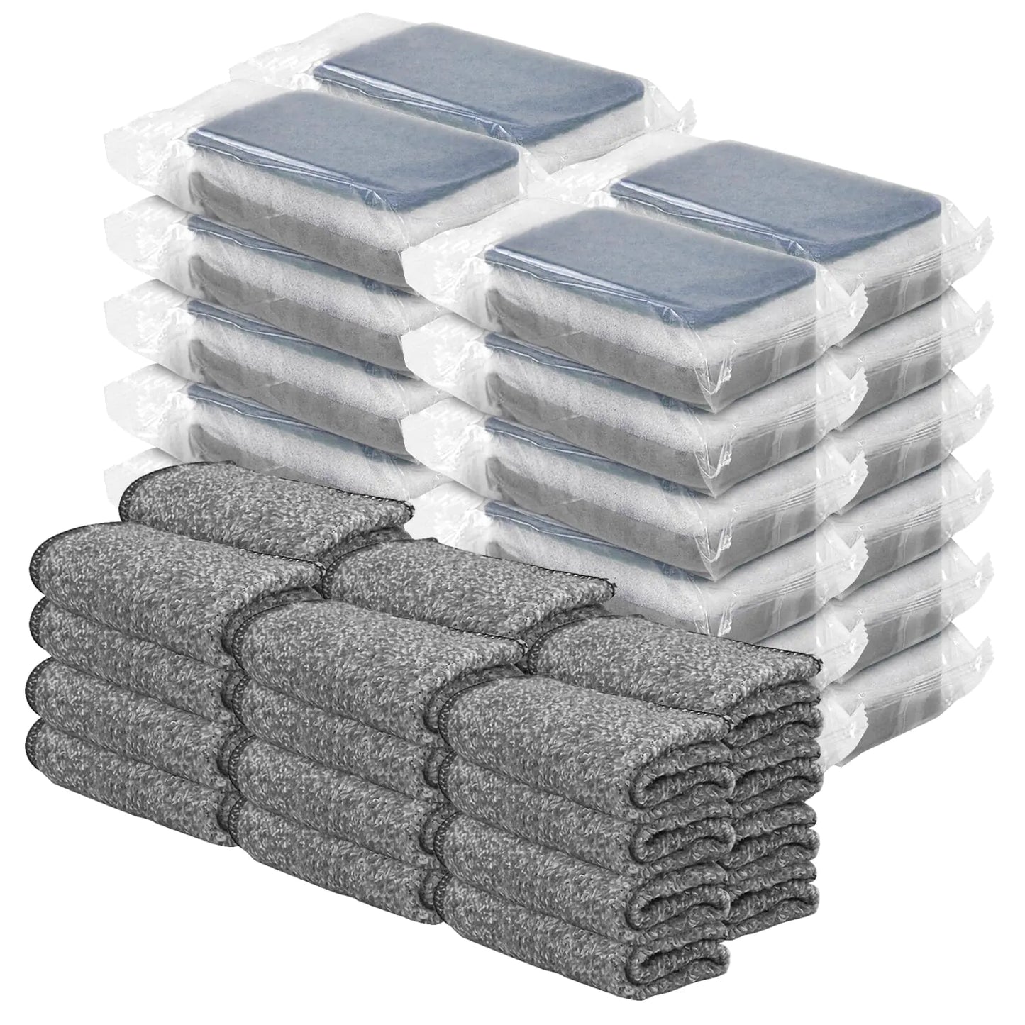 Individually Wrapped Sponges Kitchen Dishwashing Sponge Cotton Dish Cloths Non Scratch Cleaning Scouring Pad Dish Towels Sponges for Washing Dishes for Camping Travel Apartments(48 Pack Gray)