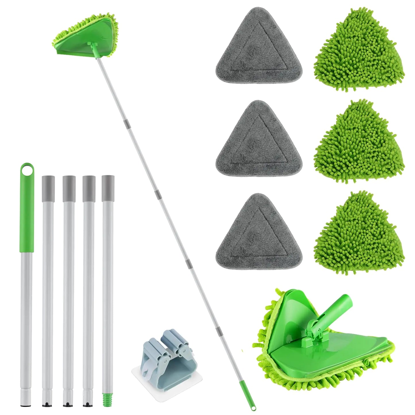 RONSUNG Wall Cleaner Mop with Long Handle 82 Inches Baseboard Cleaning Tool Dust Mop with 4 Replacement Microfiber Chenille Pads for Ceiling Painted Walls Window Floor (Green)