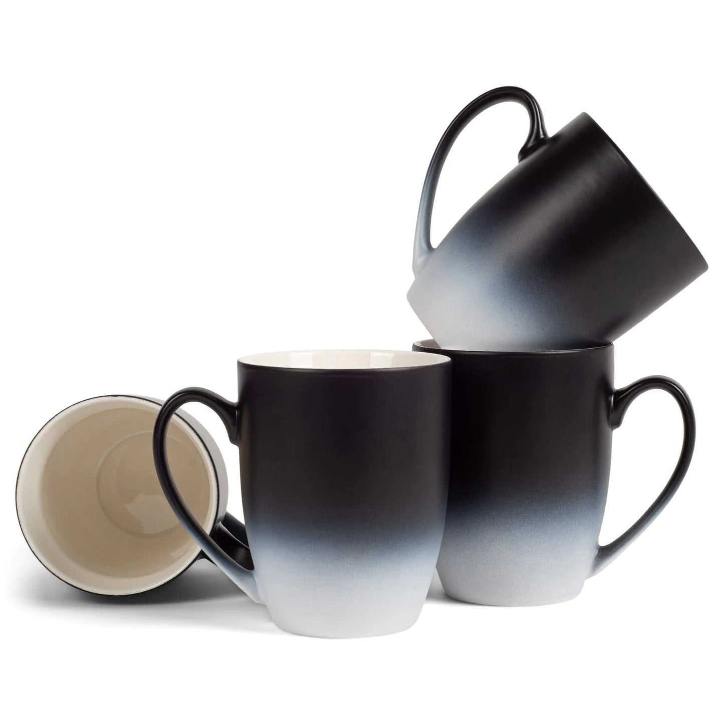 Elanze Designs Black White Two Toned Ombre Matte 12 ounce Ceramic Stoneware Coffee Cup Mugs Set of 4