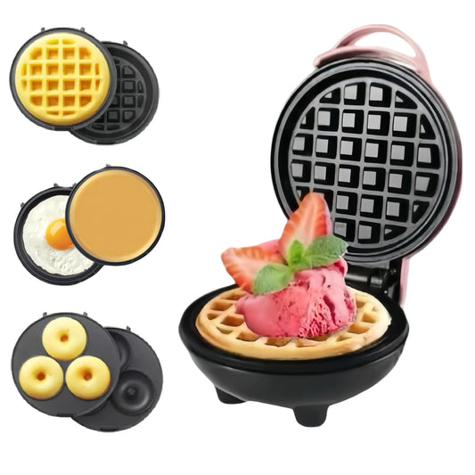 Lifeeverkeep 3 in 1 Mini Waffle Maker with Removable Plates-WafflesDonutsPancakes all in Multimaker -Nonstick Surface for Easy Cleaning - Great Holiday Gift(Pink)