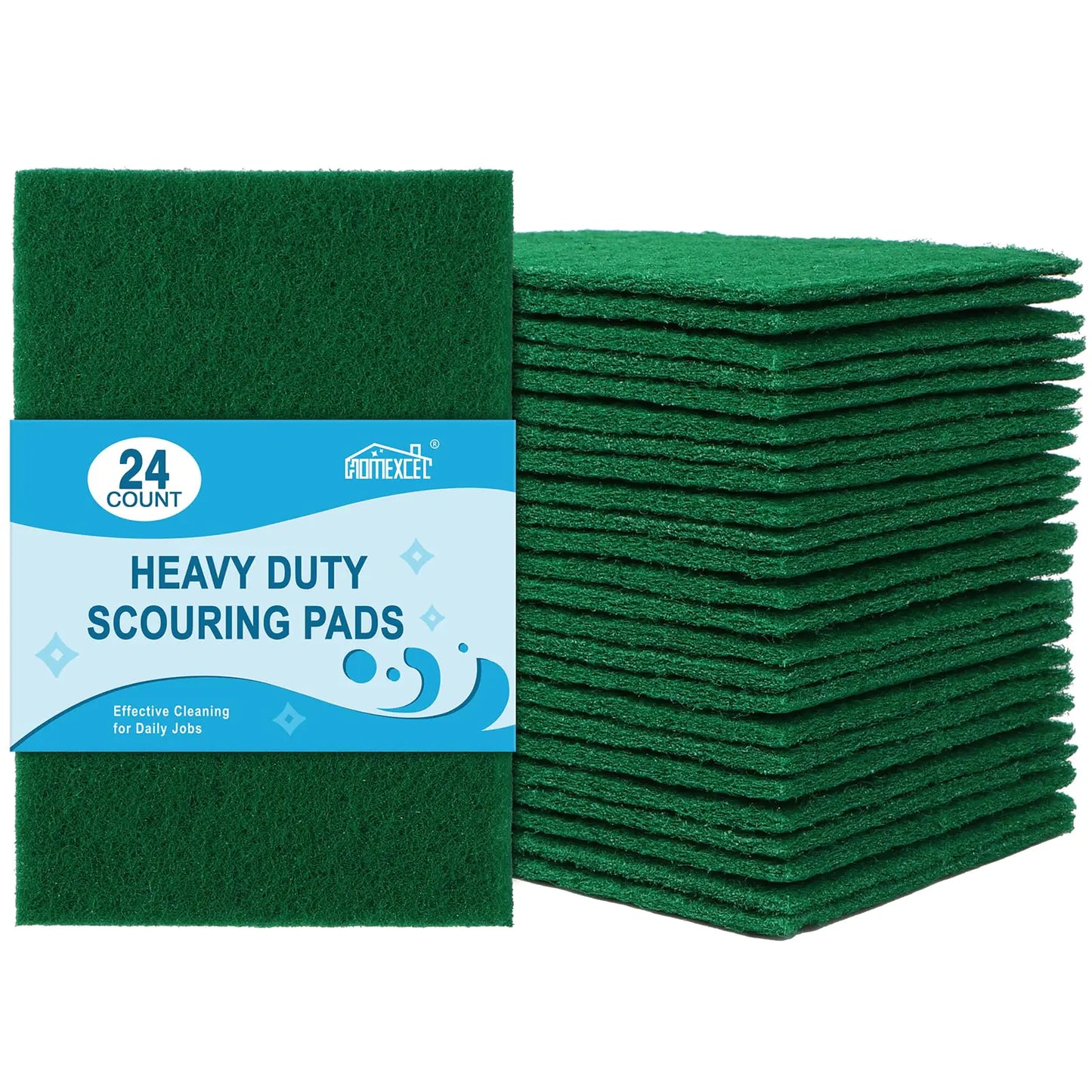 HOMEXCEL Heavy Duty Scouring Pad 24 Pack Green Scrubbing Pads Dish Scrubber Reusable for Cleaning Multipurpose Scrub Pads for Household Kitchen Dishes Pots Pans & Metal Grill