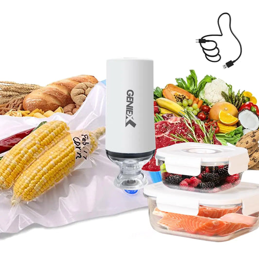 GENIEX Cordless Hand held Vacuum Sealer for Food Storage Rechargeable Handheld Vacuum Sealer Pump for Food Bags & Containers with Vacuum Seal (Bags and Containers sold separately)